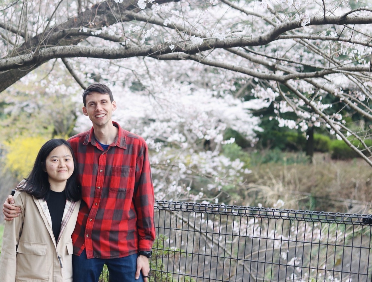 Seth and Jess under the cherry blossoms